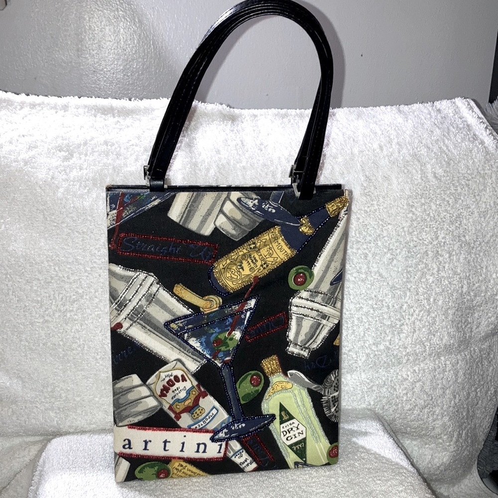 Stylish Black and Multicolor Beaded Mini Martini Bag